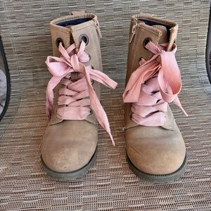 Cat & Jack Tan Boots with Pink Laces